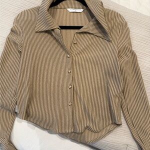 Commense Tan Long Sleeve Button Down Shirt